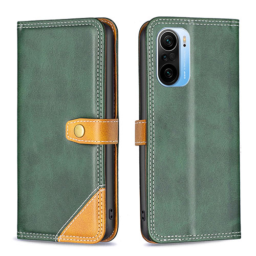 Leather Case Stands Flip Cover Holder B14F for Xiaomi Mi 11i 5G Green