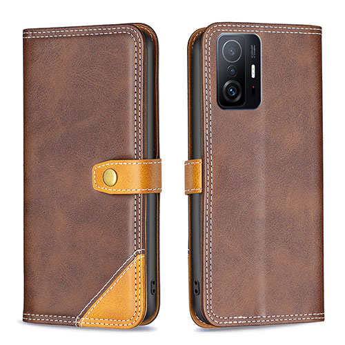 Leather Case Stands Flip Cover Holder B14F for Xiaomi Mi 11T Pro 5G Brown