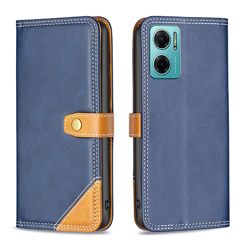 Leather Case Stands Flip Cover Holder B14F for Xiaomi Redmi 10 5G Blue