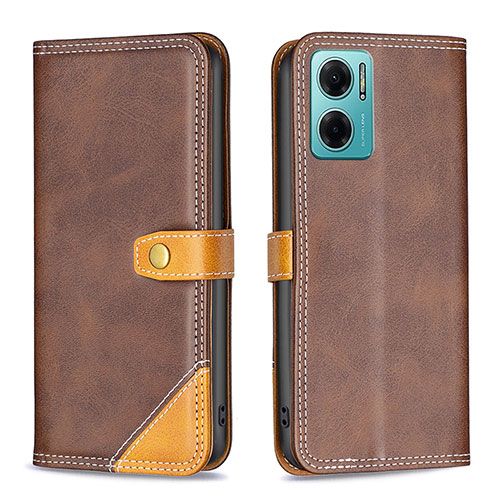 Leather Case Stands Flip Cover Holder B14F for Xiaomi Redmi 10 5G Brown