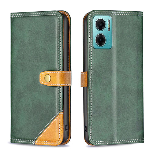 Leather Case Stands Flip Cover Holder B14F for Xiaomi Redmi 10 5G Green