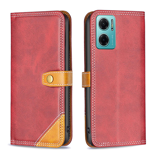 Leather Case Stands Flip Cover Holder B14F for Xiaomi Redmi 10 5G Red