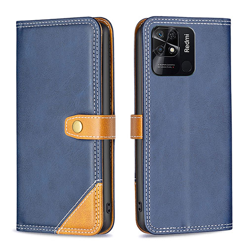 Leather Case Stands Flip Cover Holder B14F for Xiaomi Redmi 10 India Blue