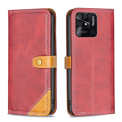 Leather Case Stands Flip Cover Holder B14F for Xiaomi Redmi 10 India Red