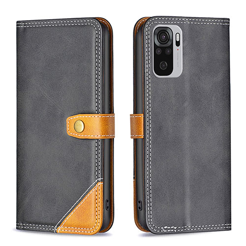 Leather Case Stands Flip Cover Holder B14F for Xiaomi Redmi Note 10 4G Black