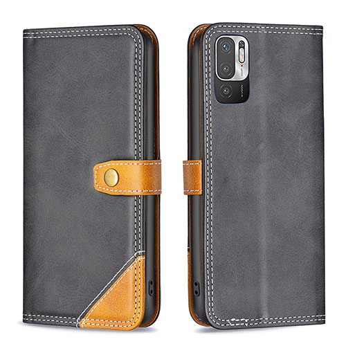 Leather Case Stands Flip Cover Holder B14F for Xiaomi Redmi Note 10 5G Black