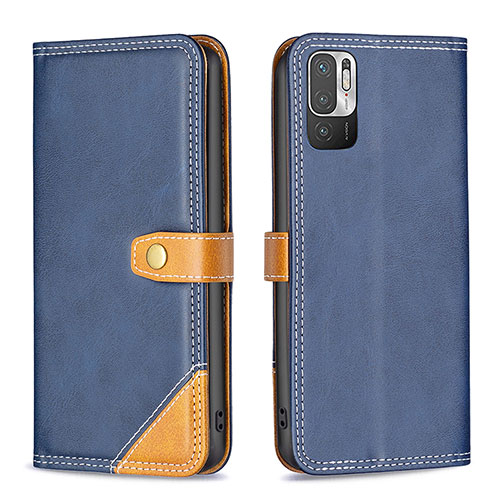 Leather Case Stands Flip Cover Holder B14F for Xiaomi Redmi Note 10 5G Blue