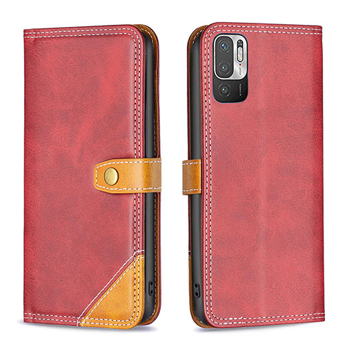 Leather Case Stands Flip Cover Holder B14F for Xiaomi Redmi Note 10T 5G Red