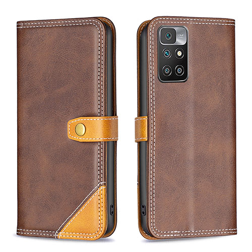 Leather Case Stands Flip Cover Holder B14F for Xiaomi Redmi Note 11 4G (2021) Brown