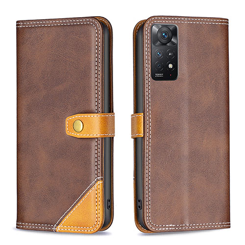 Leather Case Stands Flip Cover Holder B14F for Xiaomi Redmi Note 11 Pro 4G Brown