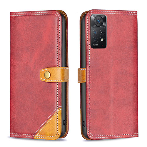 Leather Case Stands Flip Cover Holder B14F for Xiaomi Redmi Note 11 Pro 4G Red