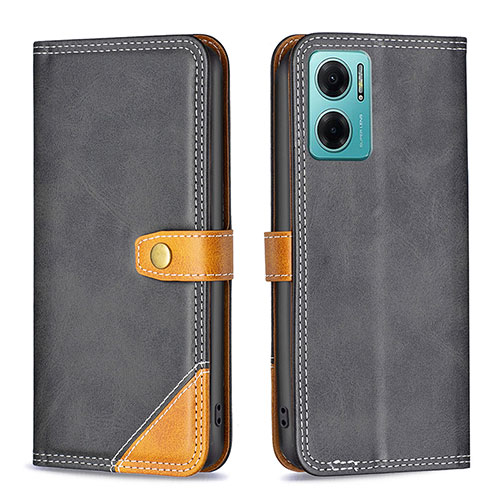 Leather Case Stands Flip Cover Holder B14F for Xiaomi Redmi Note 11E 5G Black