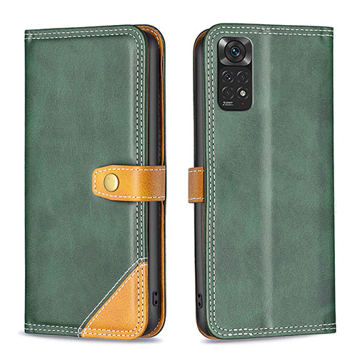 Leather Case Stands Flip Cover Holder B14F for Xiaomi Redmi Note 11S 4G Green