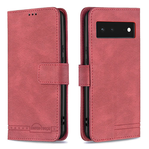 Leather Case Stands Flip Cover Holder B15F for Google Pixel 6 5G Red