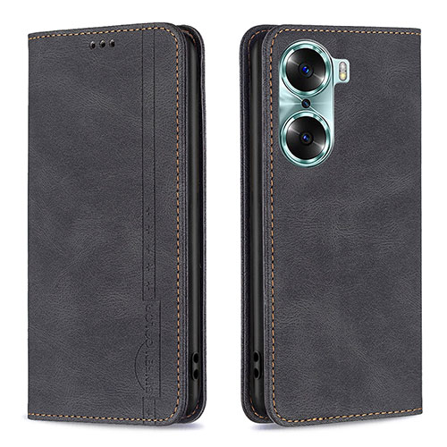 Leather Case Stands Flip Cover Holder B15F for Huawei Honor 60 5G Black