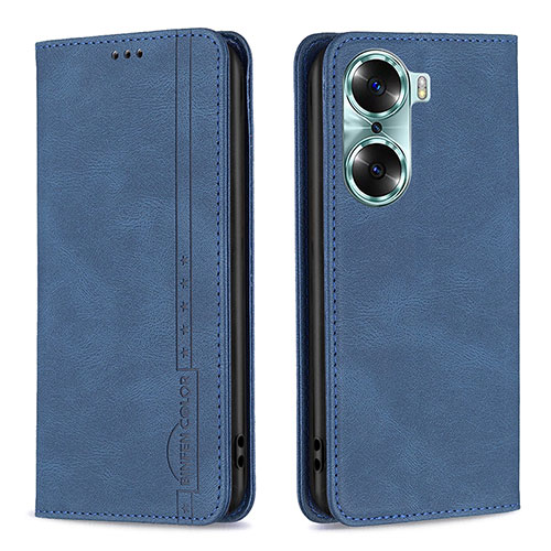 Leather Case Stands Flip Cover Holder B15F for Huawei Honor 60 5G Blue