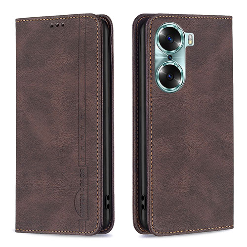 Leather Case Stands Flip Cover Holder B15F for Huawei Honor 60 5G Brown