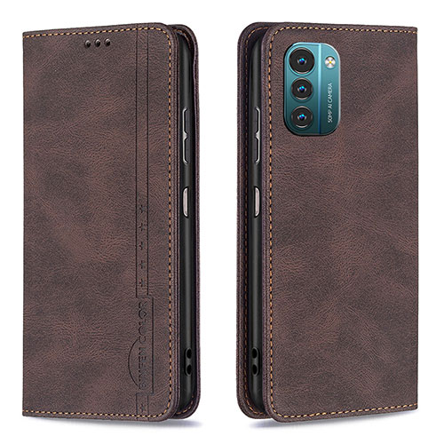 Leather Case Stands Flip Cover Holder B15F for Nokia G21 Brown