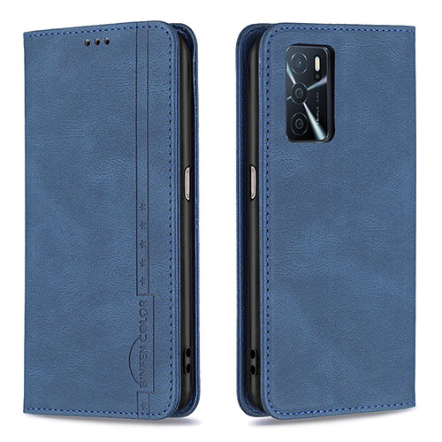 Leather Case Stands Flip Cover Holder B15F for Oppo A16 Blue