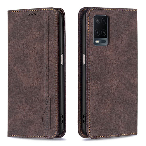 Leather Case Stands Flip Cover Holder B15F for Oppo A54 4G Brown