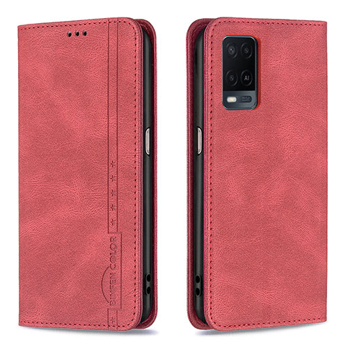 Leather Case Stands Flip Cover Holder B15F for Oppo A54 4G Red