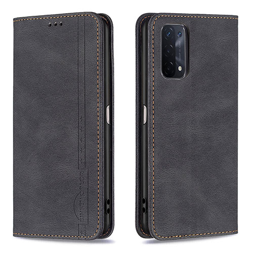 Leather Case Stands Flip Cover Holder B15F for Oppo A74 5G Black