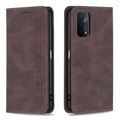 Leather Case Stands Flip Cover Holder B15F for Oppo A74 5G Brown