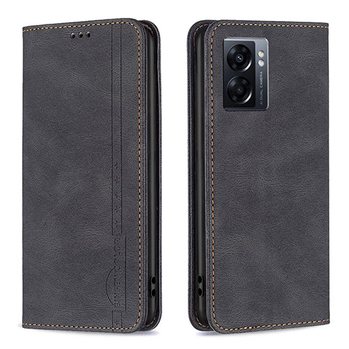 Leather Case Stands Flip Cover Holder B15F for Oppo A77 5G Black