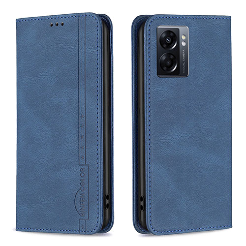 Leather Case Stands Flip Cover Holder B15F for Oppo A77 5G Blue