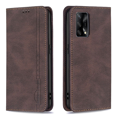 Leather Case Stands Flip Cover Holder B15F for Oppo F19 Brown