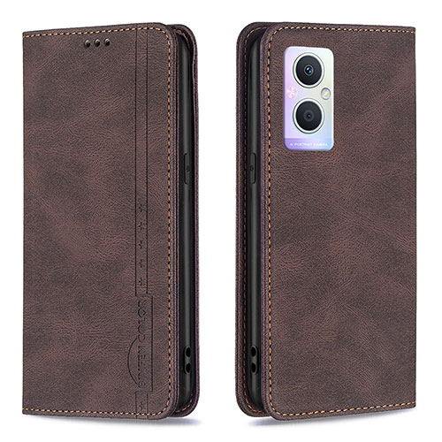 Leather Case Stands Flip Cover Holder B15F for Oppo F21 Pro 5G Brown