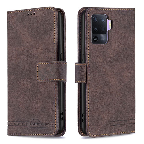 Leather Case Stands Flip Cover Holder B15F for Oppo Reno5 Lite Brown