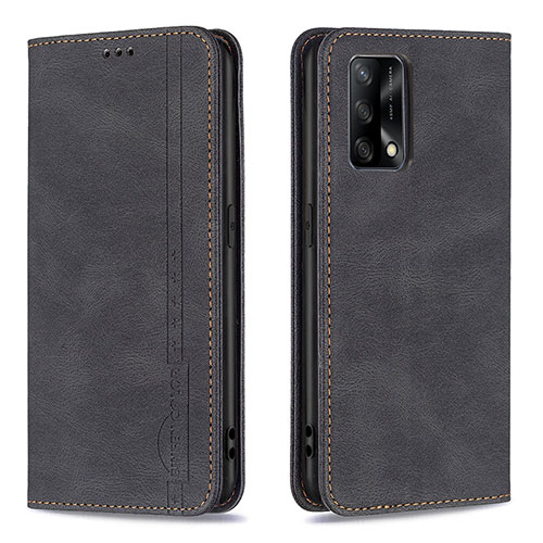 Leather Case Stands Flip Cover Holder B15F for Oppo Reno6 Lite Black