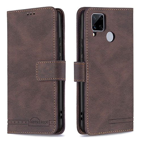 Leather Case Stands Flip Cover Holder B15F for Realme 7i RMX2193 Brown