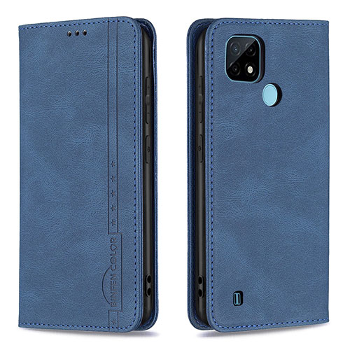 Leather Case Stands Flip Cover Holder B15F for Realme C21 Blue