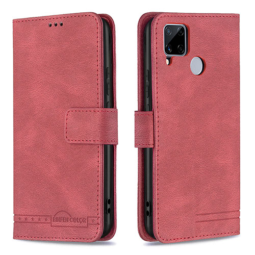 Leather Case Stands Flip Cover Holder B15F for Realme C25S Red