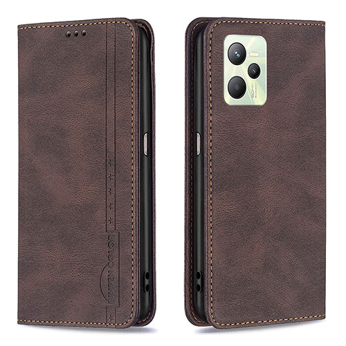 Leather Case Stands Flip Cover Holder B15F for Realme Narzo 50A Prime Brown