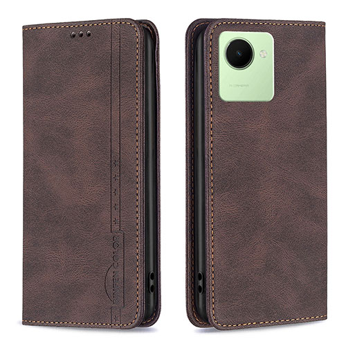 Leather Case Stands Flip Cover Holder B15F for Realme Narzo 50i Prime Brown