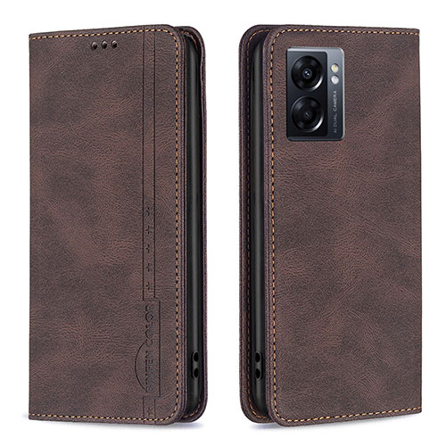 Leather Case Stands Flip Cover Holder B15F for Realme Q5i 5G Brown