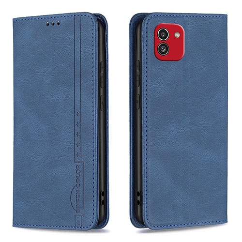 Leather Case Stands Flip Cover Holder B15F for Samsung Galaxy A03 Blue