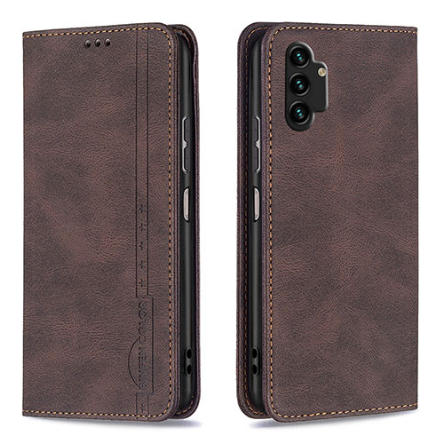 Leather Case Stands Flip Cover Holder B15F for Samsung Galaxy A13 4G Brown