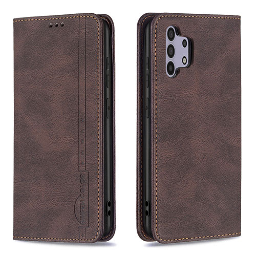 Leather Case Stands Flip Cover Holder B15F for Samsung Galaxy A32 4G Brown