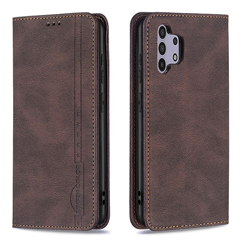 Leather Case Stands Flip Cover Holder B15F for Samsung Galaxy A32 5G Brown