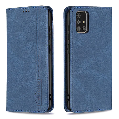 Leather Case Stands Flip Cover Holder B15F for Samsung Galaxy A71 4G A715 Blue