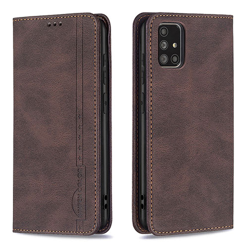 Leather Case Stands Flip Cover Holder B15F for Samsung Galaxy A71 4G A715 Brown