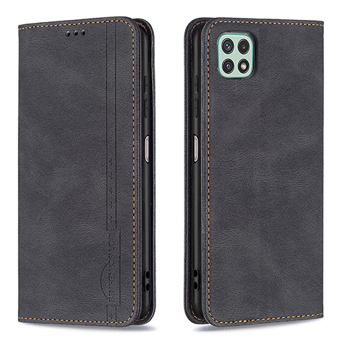 Leather Case Stands Flip Cover Holder B15F for Samsung Galaxy F42 5G Black