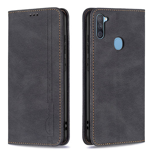 Leather Case Stands Flip Cover Holder B15F for Samsung Galaxy M11 Black