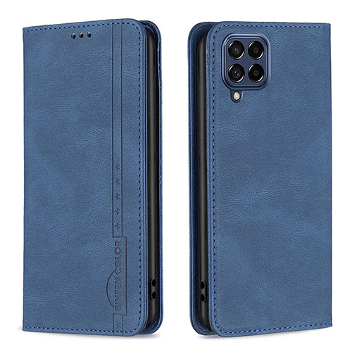 Leather Case Stands Flip Cover Holder B15F for Samsung Galaxy M53 5G Blue