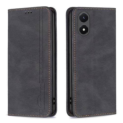 Leather Case Stands Flip Cover Holder B15F for Vivo Y02S Black