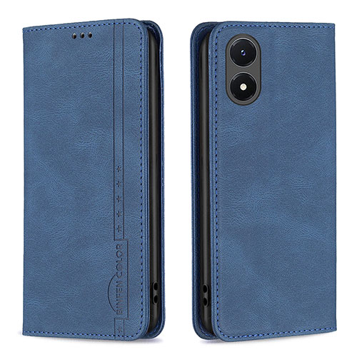 Leather Case Stands Flip Cover Holder B15F for Vivo Y02S Blue